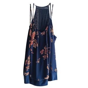 EUC Maurices Size XL (1) Blue Floral Halter Top Spaghetti Straps Lace Back